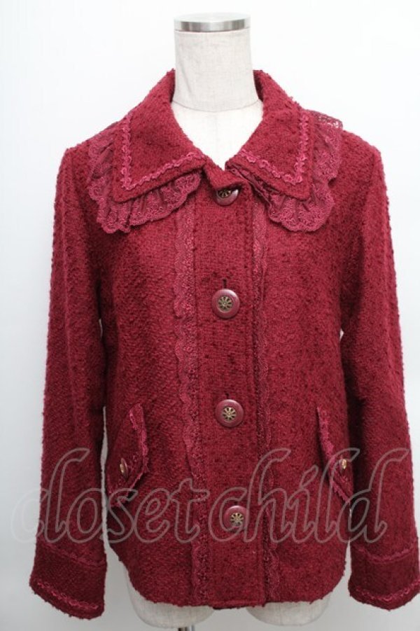 画像1: axes femme / 後ろレースUPショートコート  ワイン S-25-12-25-031-AX-CO-TK-ZS (1)