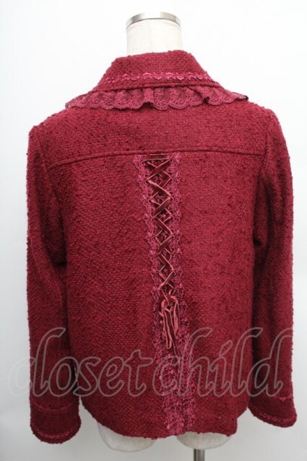 画像2: axes femme / 後ろレースUPショートコート  ワイン S-25-12-25-031-AX-CO-TK-ZS (2)