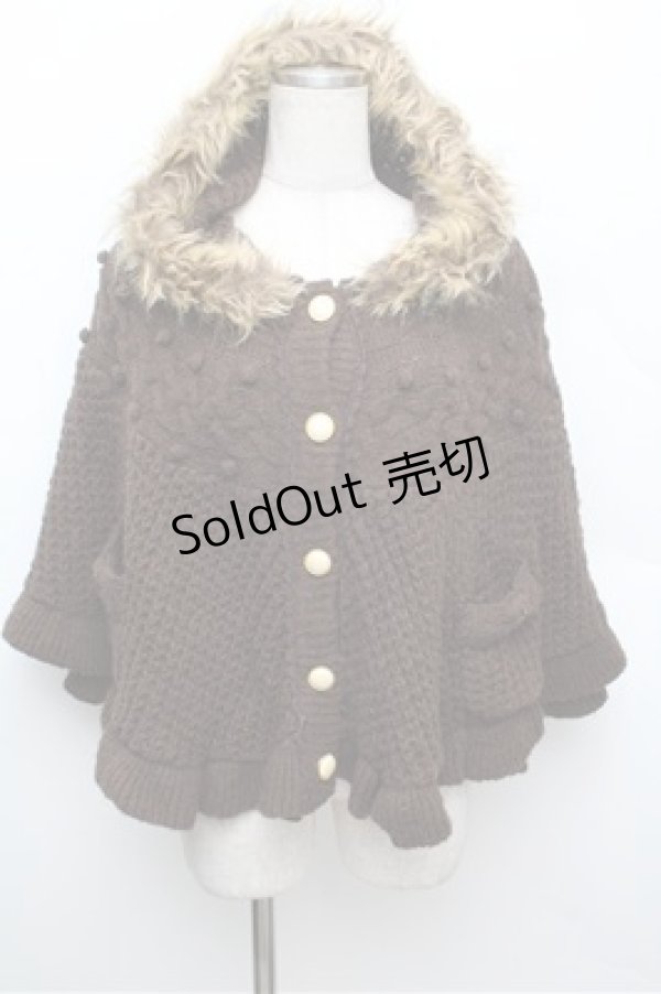 画像1: axes femme / ファーフード付きニットポンチョ  ブラウン S-25-12-28-036-AX-TO-HR-ZS (1)