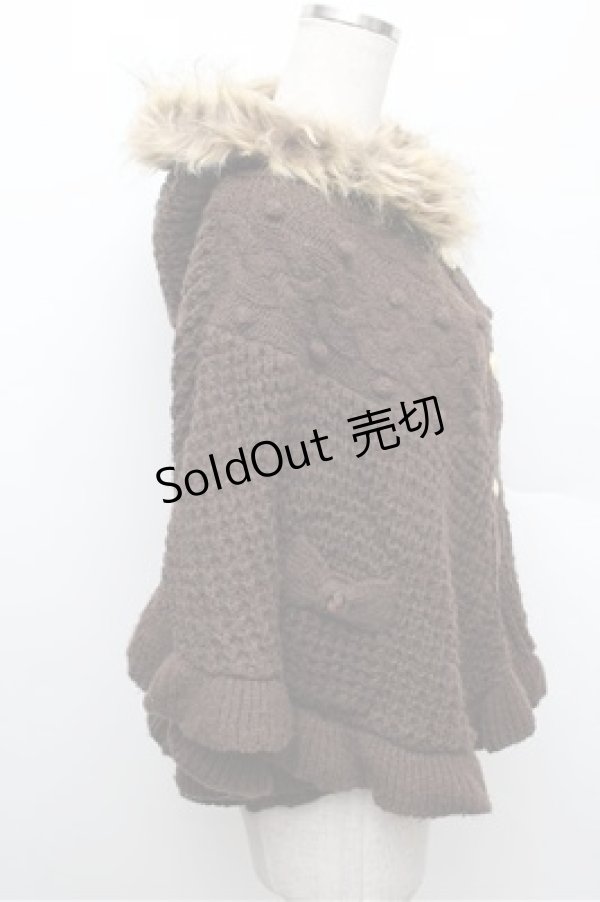 画像2: axes femme / ファーフード付きニットポンチョ  ブラウン S-25-12-28-036-AX-TO-HR-ZS (2)