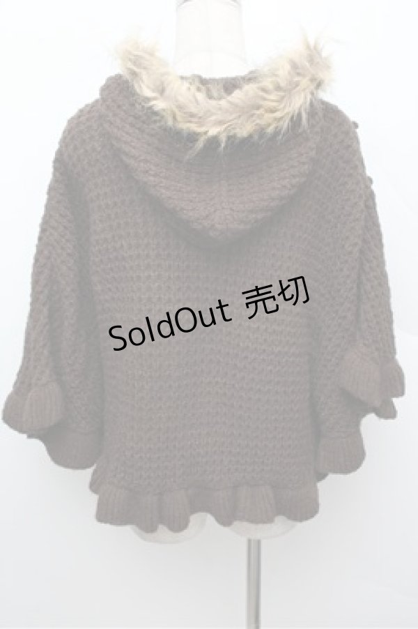 画像3: axes femme / ファーフード付きニットポンチョ  ブラウン S-25-12-28-036-AX-TO-HR-ZS (3)