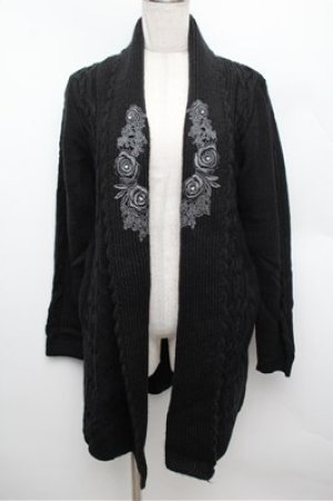 画像: axes femme / モチーフレース付ロングカーディガン  キャメル S-25-12-28-038-AX-TO-HR-ZS