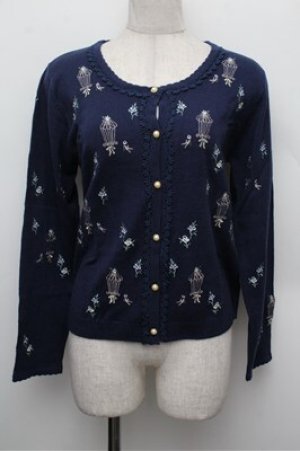 画像: axes femme / バードケージ刺繍カーディガン  紺 S-25-12-28-005-AX-TO-HR-ZS