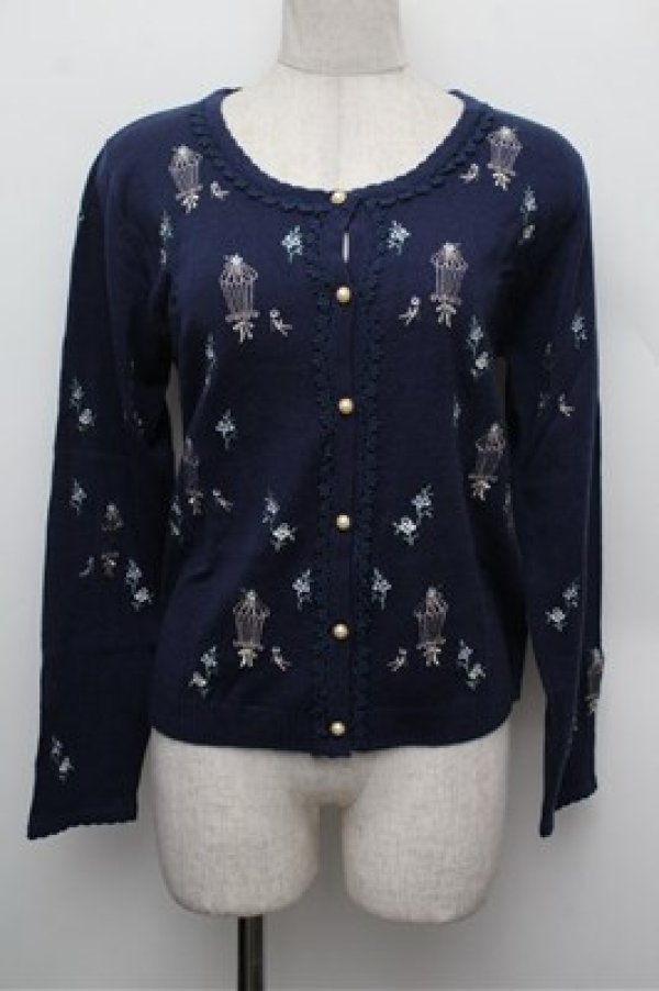 画像1: axes femme / バードケージ刺繍カーディガン  紺 S-25-12-28-005-AX-TO-HR-ZS (1)