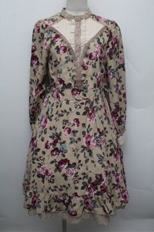 画像1: axes femme / 総バラベルト付ワンピース  ベージュ S-25-12-28-049-AX-OP-HR-ZS (1)