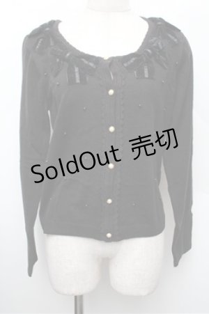 画像: axes femme / ベロアリボンパールカーディガン  黒 S-25-12-28-012-AX-TO-HR-ZS