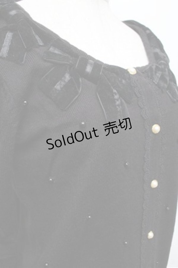 画像3: axes femme / ベロアリボンパールカーディガン  黒 S-25-12-28-012-AX-TO-HR-ZS (3)