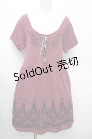 画像: axes femme / カットソー裾フロッキーチュニ  ワイン S-25-12-28-014-AX-OP-HR-ZS