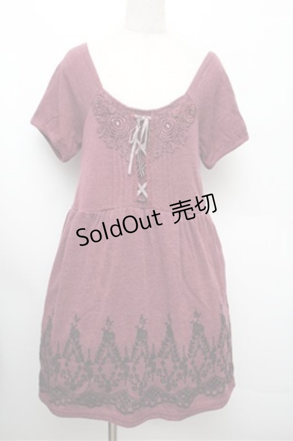 画像1: axes femme / カットソー裾フロッキーチュニ  ワイン S-25-12-28-014-AX-OP-HR-ZS (1)