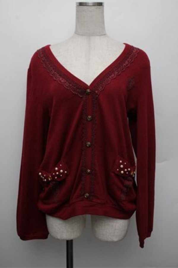 画像1: axes femme / リボンポケットVネックプルオーバー  赤 S-25-12-28-002-AX-TO-HR-ZS (1)