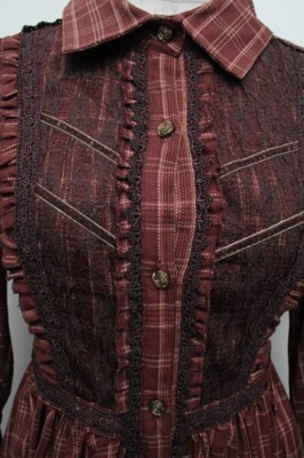 画像4: axes femme / 綿チェック柄シャツチュニック  モカ S-25-12-28-025-AX-OP-HR-ZS (4)