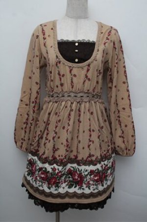 画像: axes femme / ローズパネル柄カットチュニ  ベージュ S-25-12-28-028-AX-OP-HR-ZS