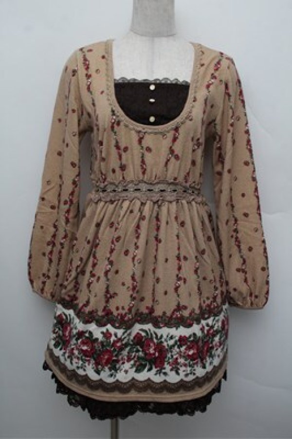 画像1: axes femme / ローズパネル柄カットチュニ  ベージュ S-25-12-28-028-AX-OP-HR-ZS (1)