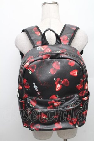 画像: LISTEN FLAVOR / いちご総柄プリントバックパック  黒 S-25-12-29-046-PU-TO-HR-ZS