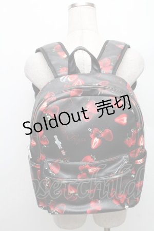 画像: LISTEN FLAVOR / いちご総柄プリントバックパック  黒 S-25-12-29-046-PU-TO-HR-ZS