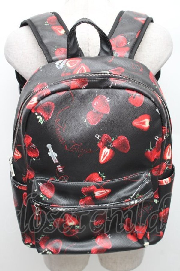 画像2: LISTEN FLAVOR / いちご総柄プリントバックパック  黒 S-25-12-29-046-PU-TO-HR-ZS (2)