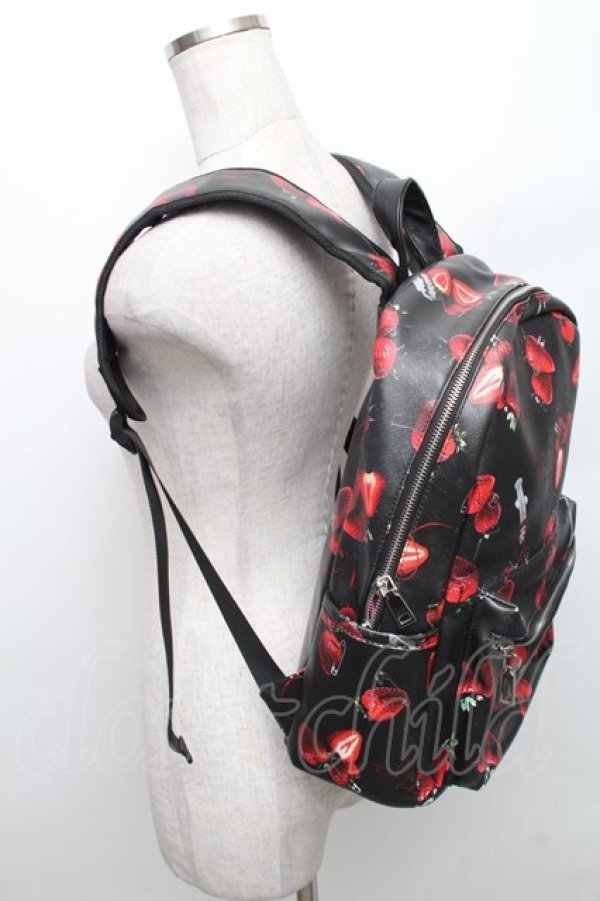 画像3: LISTEN FLAVOR / いちご総柄プリントバックパック  黒 S-25-12-29-046-PU-TO-HR-ZS (3)