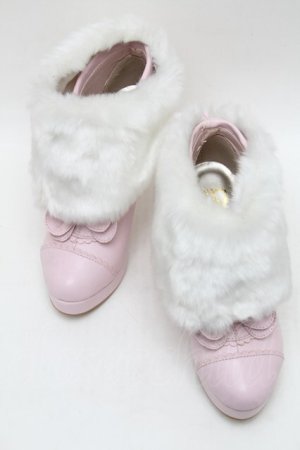 画像: BABY,THE STARS SHINE BRIGHT / BABYねこ足ファーブーティー M ピンクＸ白 S-25-12-29-021-BA-SH-SA-ZS