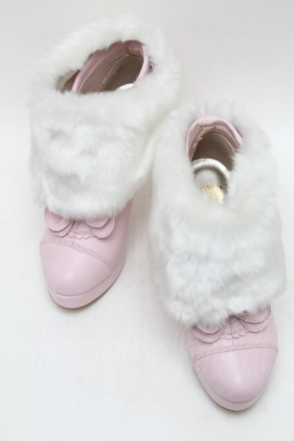 画像1: BABY,THE STARS SHINE BRIGHT / BABYねこ足ファーブーティー M ピンクＸ白 S-25-12-29-021-BA-SH-SA-ZS (1)