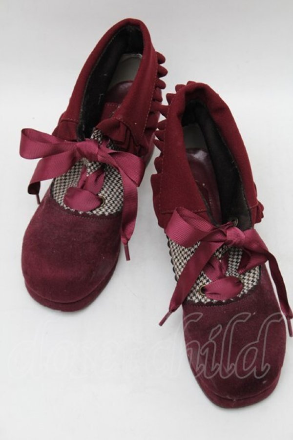 画像1: axes femme / 襟風折り返しブーティー  ワイン S-25-12-29-023-AX-SK-HR-ZS (1)