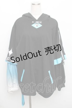 画像: IRO+IRO / 儚げスポーティーな空色猫耳パーカー  黒ｘサックス S-25-12-30-036-LO-TO-AS-ZS