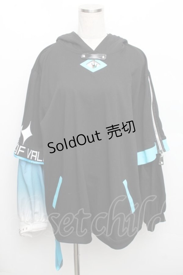 画像1: IRO+IRO / 儚げスポーティーな空色猫耳パーカー  黒ｘサックス S-25-12-30-036-LO-TO-AS-ZS (1)