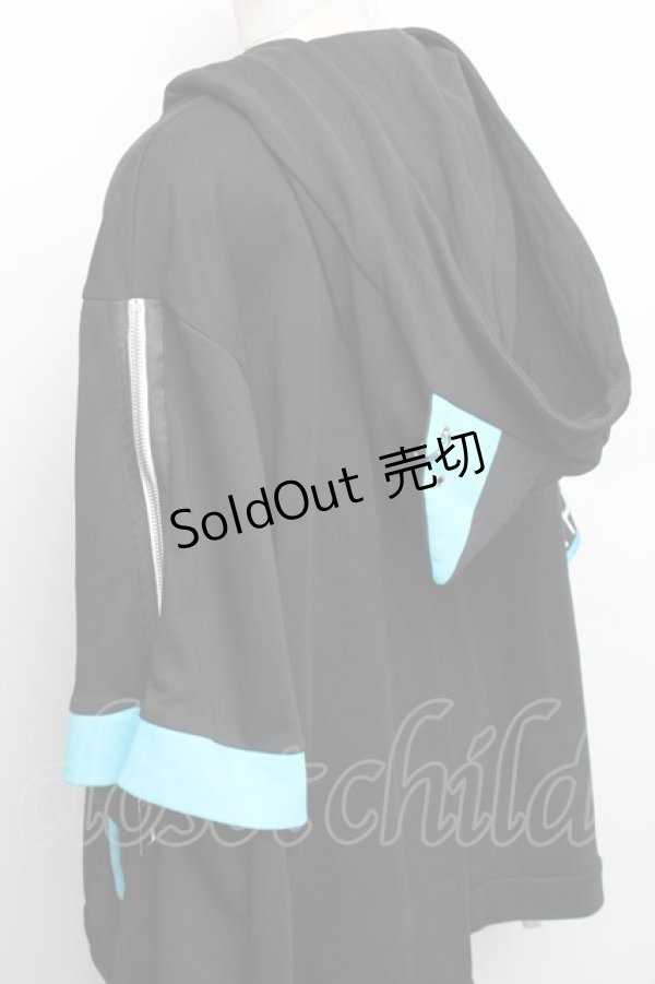 画像5: IRO+IRO / 儚げスポーティーな空色猫耳パーカー  黒ｘサックス S-25-12-30-036-LO-TO-AS-ZS (5)