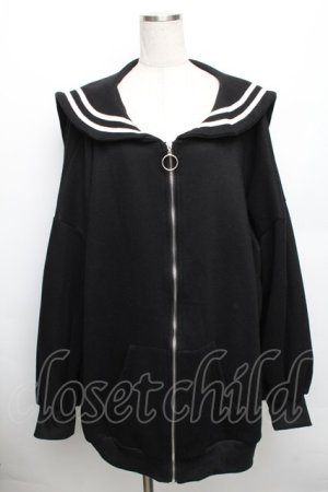 画像: Drug Honey / セーラーZIPパーカー  黒ｘ白 S-25-12-30-037-PU-TO-HR-ZS
