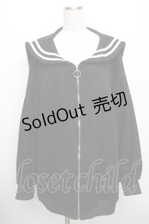 画像: Drug Honey / セーラーZIPパーカー  黒ｘ白 S-25-12-30-037-PU-TO-HR-ZS