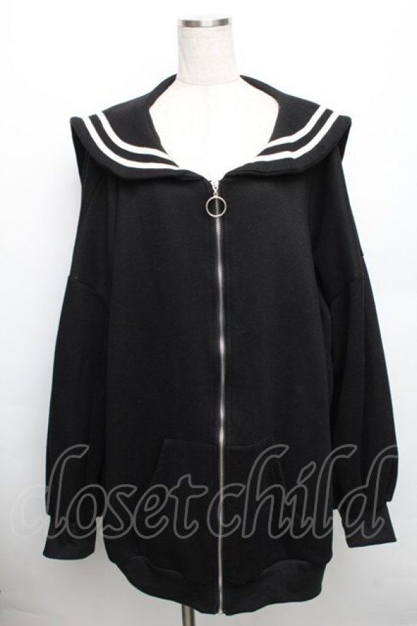 画像1: Drug Honey / セーラーZIPパーカー  黒ｘ白 S-25-12-30-037-PU-TO-HR-ZS (1)