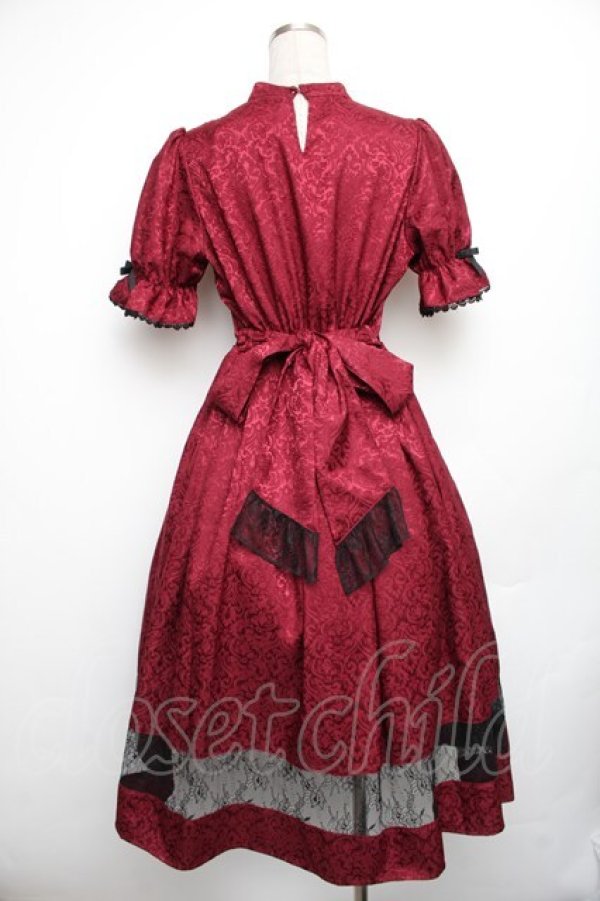 画像2: axes femme kawaii / チャイナ釦ジャガードワンピ  ワイン S-25-12-30-045-AX-OP-AS-ZS (2)