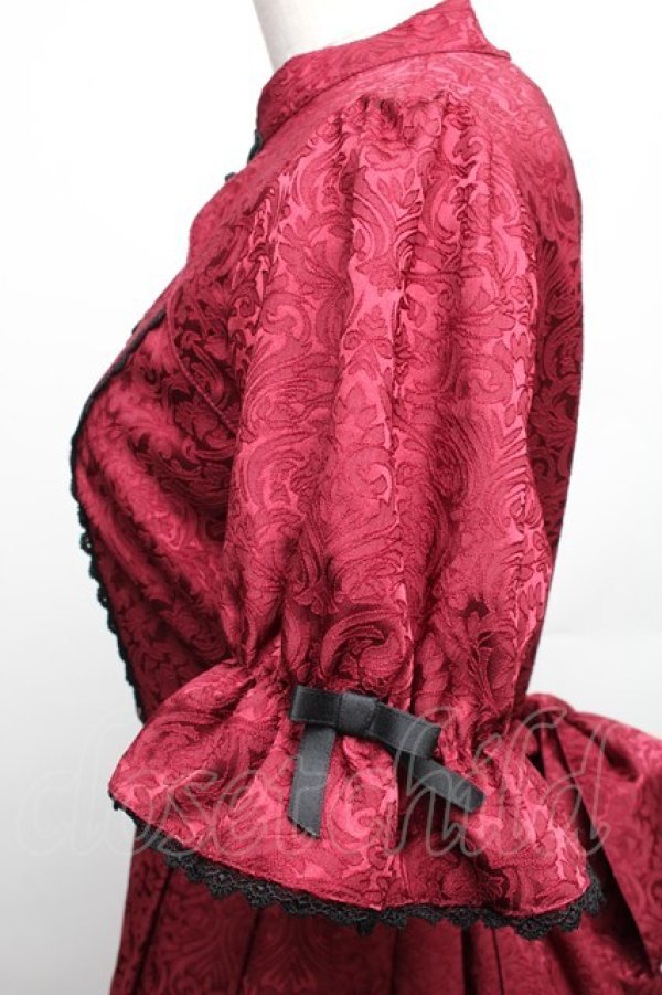 画像4: axes femme kawaii / チャイナ釦ジャガードワンピ  ワイン S-25-12-30-045-AX-OP-AS-ZS (4)