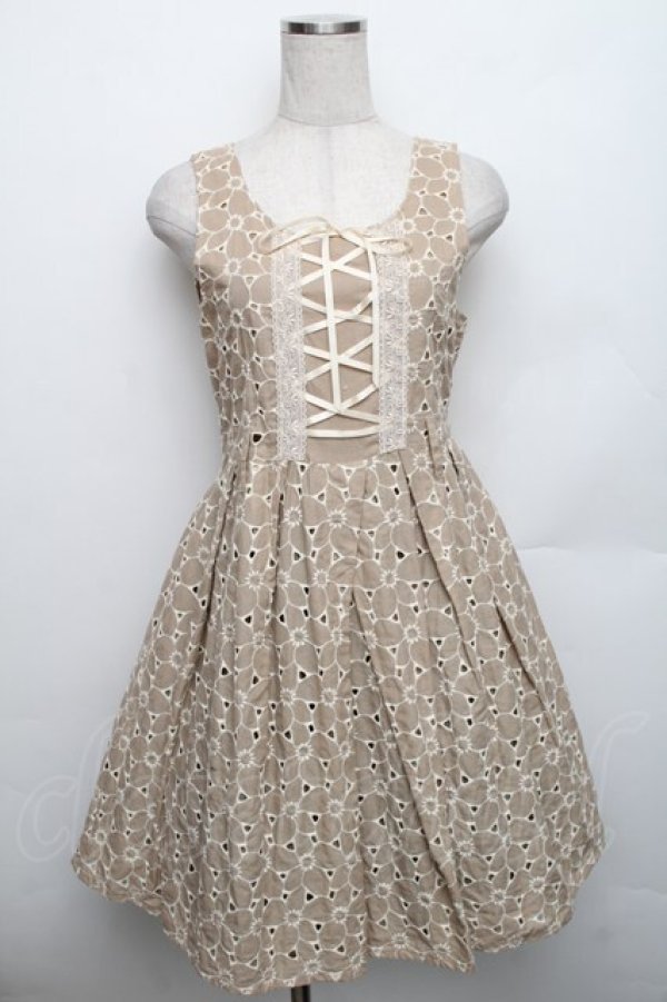 画像1: axes femme NOSTALGIE / 配色レースワンピース  ベージュ S-25-12-30-046-AX-OP-HR-ZS (1)