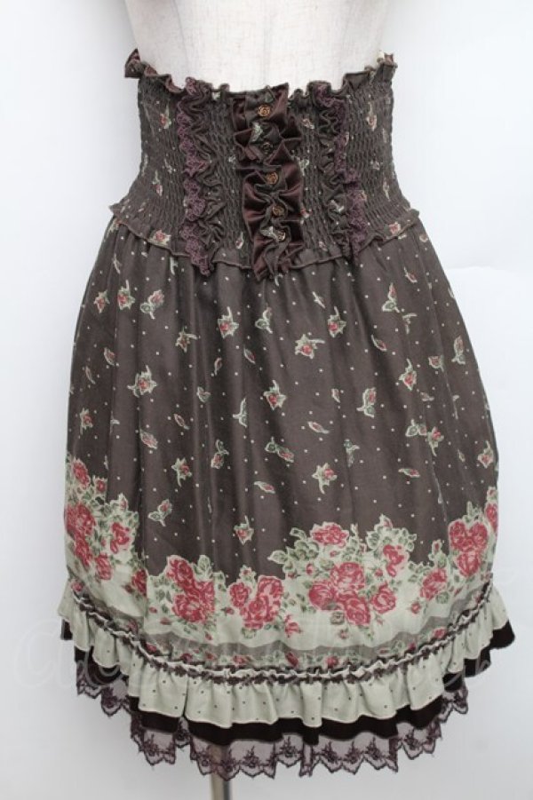 画像1: axes femme / 花柄パネルハイウエストスカート  ブラウン S-25-12-30-055-AX-SK-HR-ZS (1)