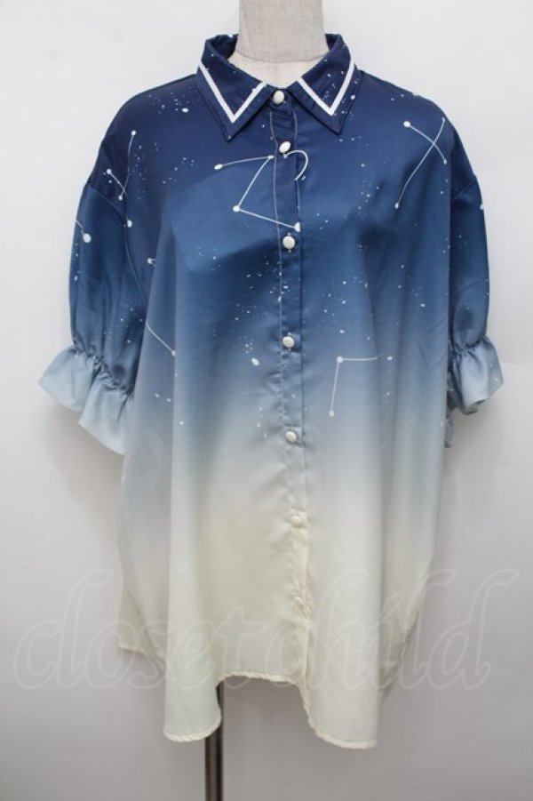 画像1: IRO+IRO / 星座瞬くグラデーションシャツ  紺 S-25-12-30-021-LO-BL-AS-ZS (1)