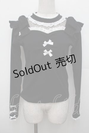 画像: NOEMIE / デコルテチュールショルダーリボンカットソー  黒 S-25-12-30-022-LO-TO-AS-ZS