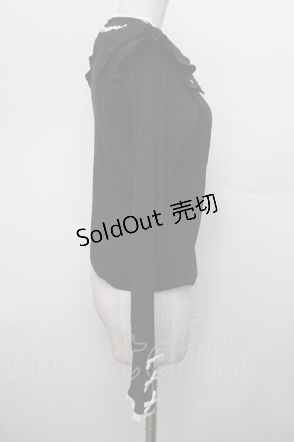 画像2: NOEMIE / デコルテチュールショルダーリボンカットソー  黒 S-25-12-30-022-LO-TO-AS-ZS (2)