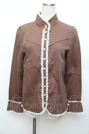 画像: BETTY'S BLUE / ストライプブラウス  ブラウン S-25-12-30-025-LO-TO-AS-ZS