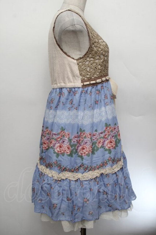 画像2: axes femme / カギ針ニット使いパネル柄ワンピース  ブルー S-26-01-04-031-AX-OP-HR-ZS (2)