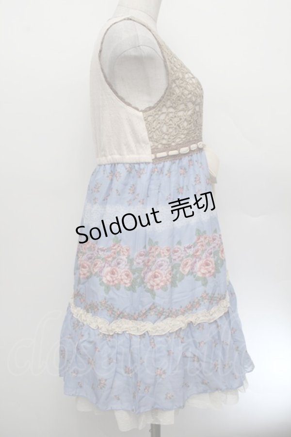 画像2: axes femme / カギ針ニット使いパネル柄ワンピース  ブルー S-26-01-04-031-AX-OP-HR-ZS (2)