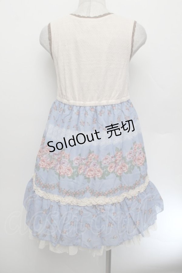 画像3: axes femme / カギ針ニット使いパネル柄ワンピース  ブルー S-26-01-04-031-AX-OP-HR-ZS (3)