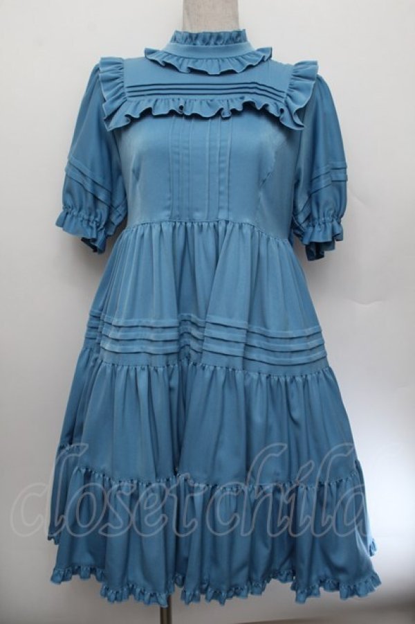 画像1: Physical Drop / ３段ティアード半袖小公女ドレス  ブルー S-26-01-04-032-LO-OP-HR-ZS (1)