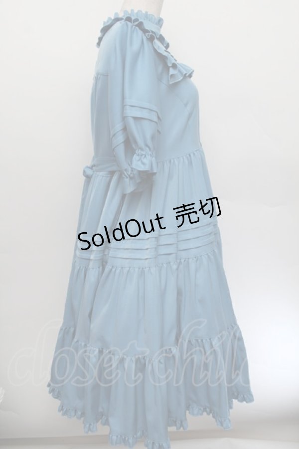 画像2: Physical Drop / ３段ティアード半袖小公女ドレス  ブルー S-26-01-04-032-LO-OP-HR-ZS (2)