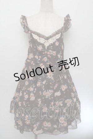 画像: axes femme / ブーケ花柄タック編み上げワンピース  ブラウン S-26-01-04-034-AX-OP-HR-ZS