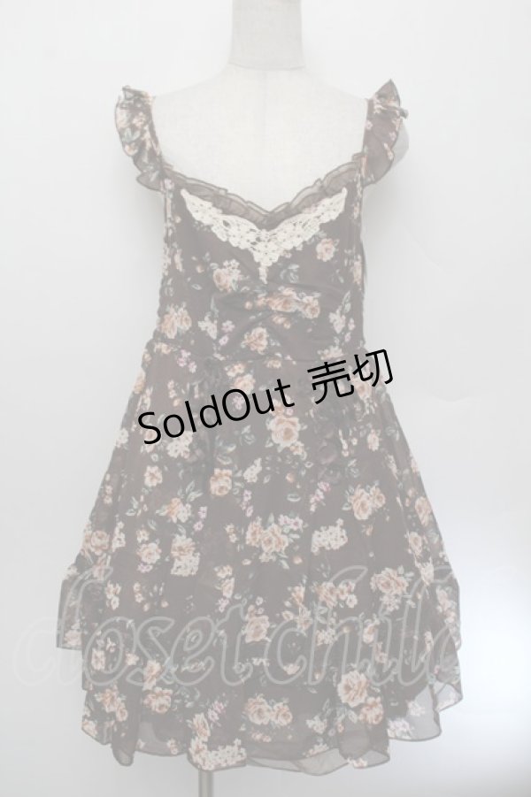 画像1: axes femme / ブーケ花柄タック編み上げワンピース  ブラウン S-26-01-04-034-AX-OP-HR-ZS (1)