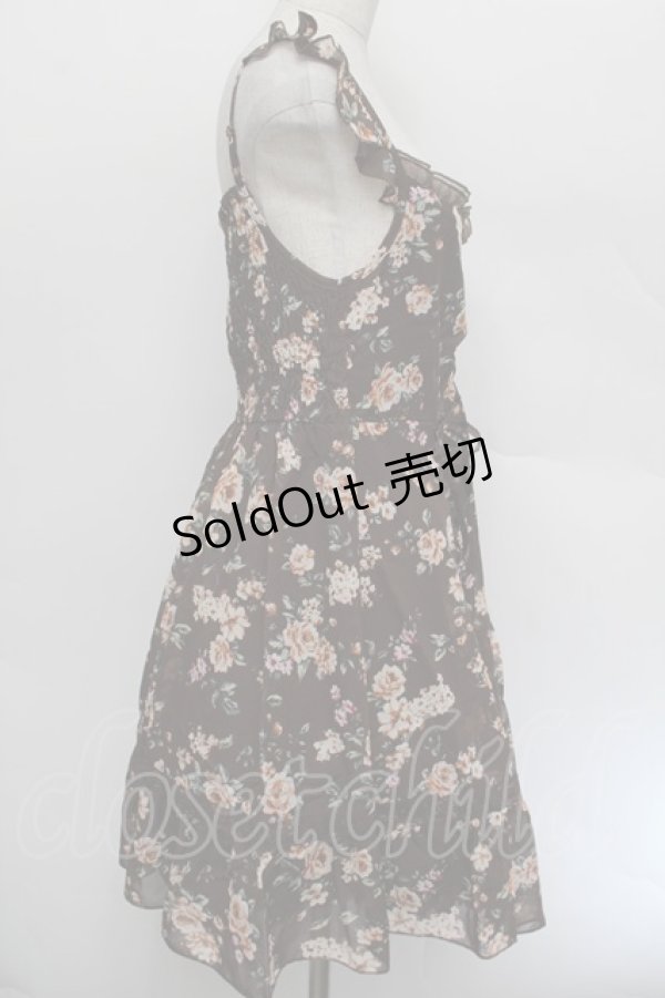 画像2: axes femme / ブーケ花柄タック編み上げワンピース  ブラウン S-26-01-04-034-AX-OP-HR-ZS (2)