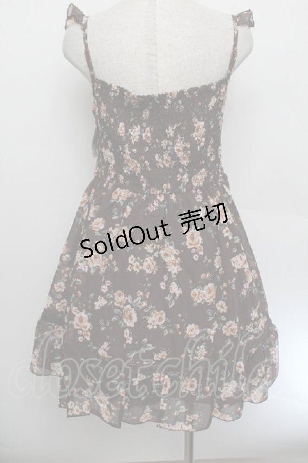 画像3: axes femme / ブーケ花柄タック編み上げワンピース  ブラウン S-26-01-04-034-AX-OP-HR-ZS (3)