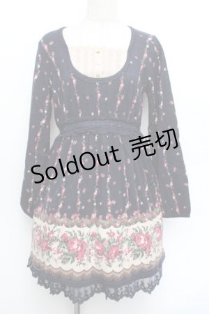 画像: axes femme / ローズパネル柄カットチュニ  紺 S-26-01-04-043-AX-OP-HR-ZS