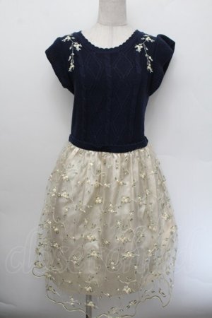 画像: axes femme / レース×花柄ドッキングワンピース  紺ｘオフ S-26-01-04-044-AX-OP-AS-ZS