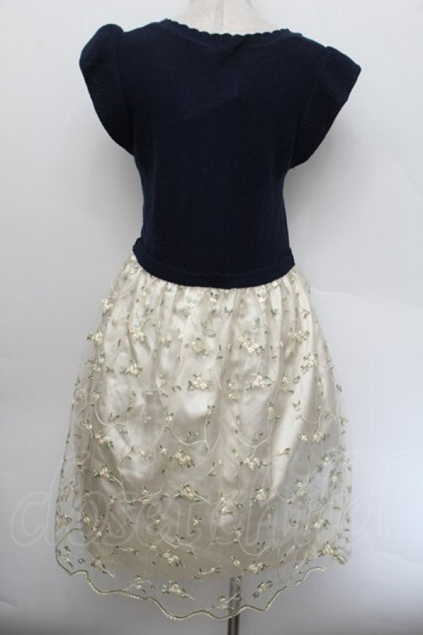 画像3: axes femme / レース×花柄ドッキングワンピース  紺ｘオフ S-26-01-04-044-AX-OP-AS-ZS (3)